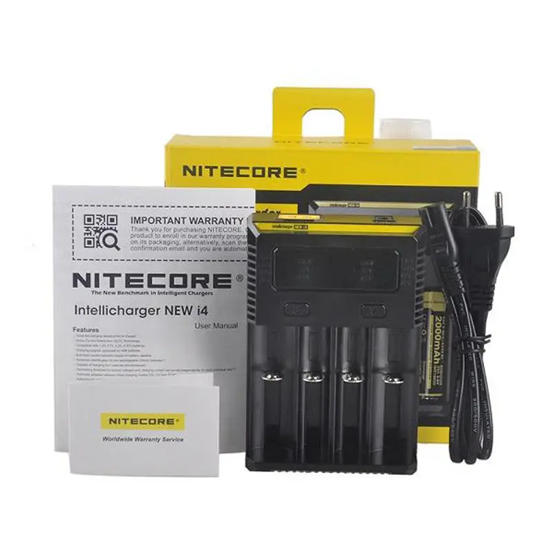 Original Nitecore I4 Battery Charger 18650 14500 16340 26650 LCD Li-ion Charger 12V Input Charing for A AA AAA Batteries Charger