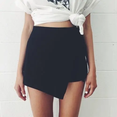 Летние женские несимметричные шорты для девушек, повседневные тонкие шорты с высокой талией, S-XL - Цвет: Черный