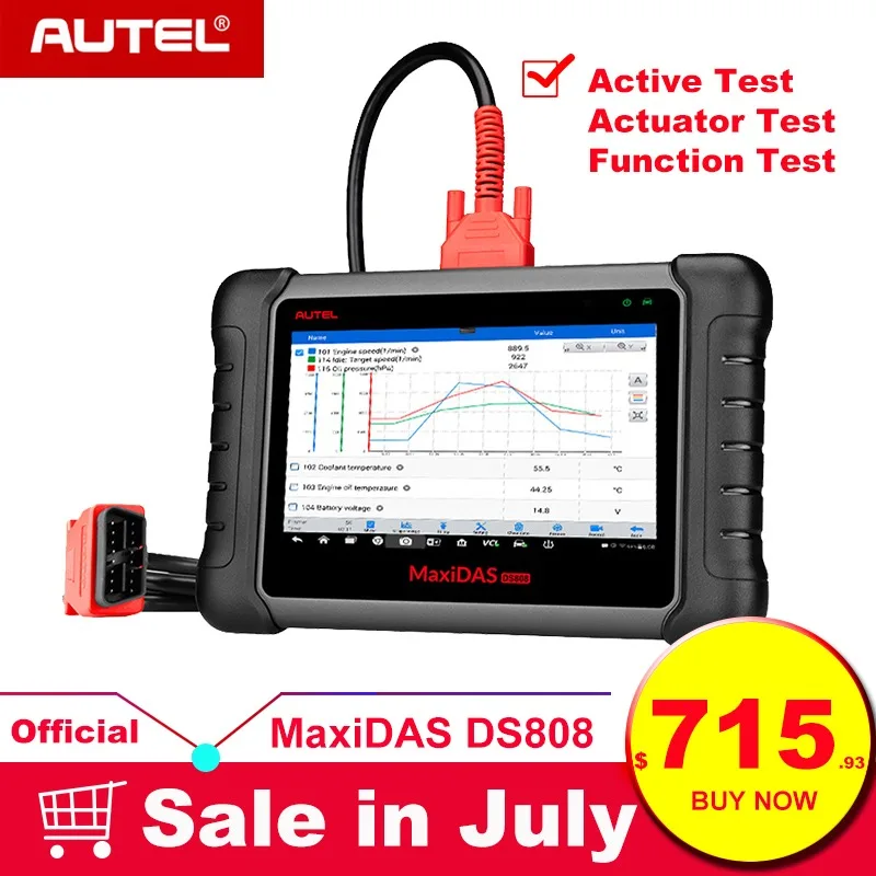 

Autel Maxidas DS808 OBD2 Scanner Automotive OBDII Diagnostic Tool Tester OBD Injector Coding Key coding Code Reader PK MS906