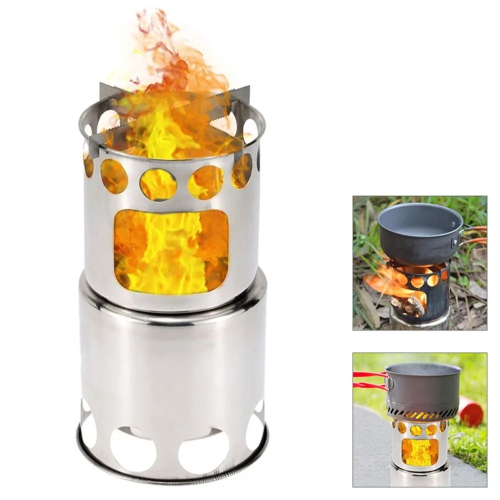 Portable Outdoor Camping Stove Stainless Steel Firewood Cooking Burners