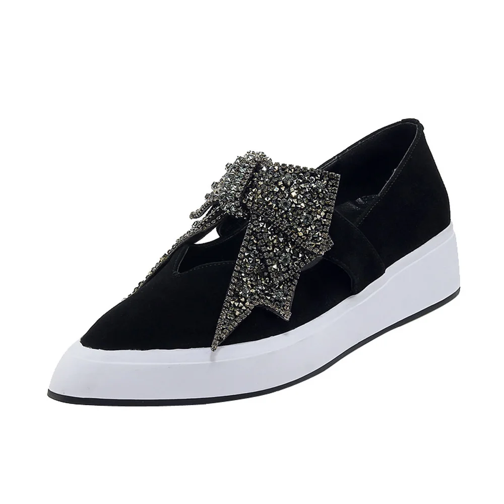 

2018 Spring Autumn New Lightweight Matte Leather Sponge Bow Thick Bottom Rhinestone Breathable Comfortable Female Flat Shoes