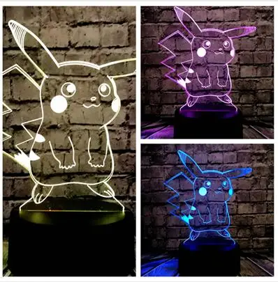 Горячая Распродажа, японский мультяшный рисунок, 3D светодиодный USB светильник, игра Pokemon Go, каваи, Пикачу, гром, животное, цветной градиентный ночной Светильник - Испускаемый цвет: 3 Color Change