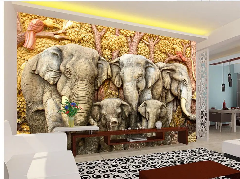 custom 3d wallpaper Oil painting relief elephant mural background wall
