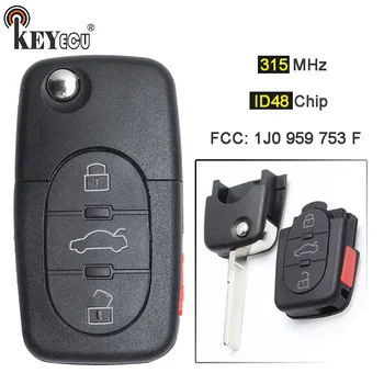 

KEYECU 10x 315MHz ID48 Chip 1J0 959 753 F Flip 3+1 4 Button Remote Key Fob for V*W for Volkswagen Beetle Passat Golf Je*tta