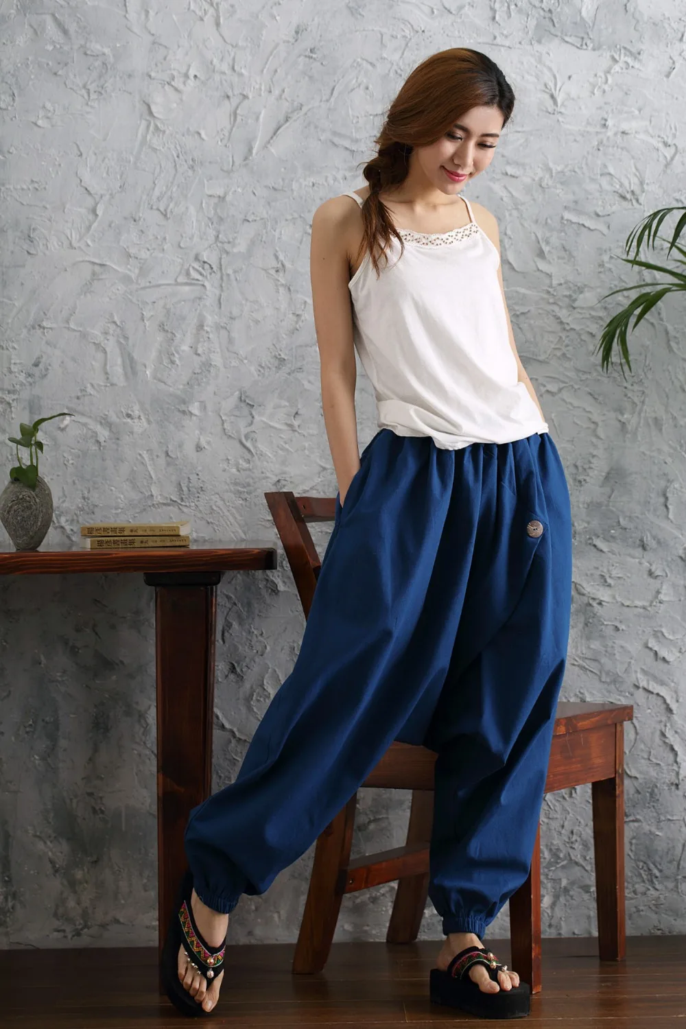 Women Spring Summer Bloomers Female Casual Travel Harem Pants [Blue]