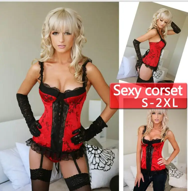 

Sexy Red Waist Trainer Corsets and Bustiers Lace Up Corset Top For Wedding Dress Plus Size Lingerie Overbust Underwear