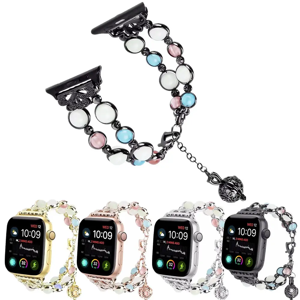 Браслет жемчужный для Apple Watch SE цветной ремешок с подвеской и кисточкой Iwatch Series 6 5 4