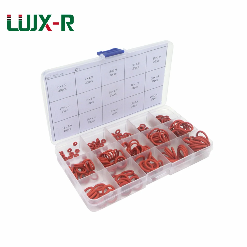 Lujxr 225pcs Oring Seal Gasket Kit Red Silicone Rings Vmq