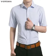 VERSMA Топ Качественный хлопок Для мужчин s Бизнес Брендовое платье рубашка Для мужчин короткий рукав Slim Fit Striped Повседневное мужские рубашки больших Размеры 4XL
