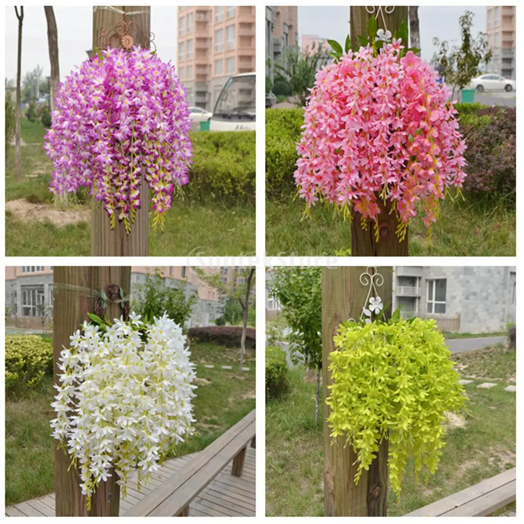 2Pcs Bunch Silk Hanging Plants Artificial Lilac Flower Garland Decor