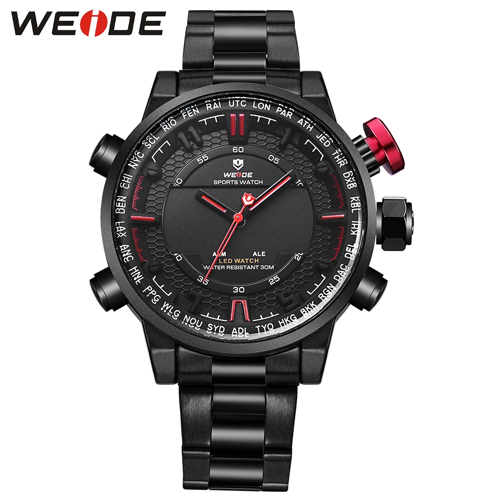 

Fashion Brand WEIDE Watch Mens Sport Watch Men Digital Quartz LED Display Military Watch Steel Bracelet Clasp Wristwatch Relogio