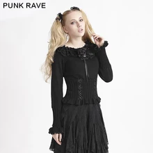 Панк рейв Лолита Черный Полный рукавом кружева с цветочным мотивом и круглым вырезом пуловер LM-001