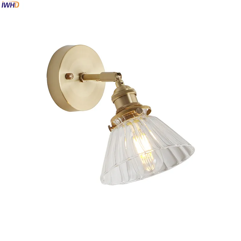 

IWHD Nordic Copper Wall Lamp Vintage Bedroom Beside Glass Modern LED Wall Lights Fixtures Bathroom Mirror Light Wandlamp Edison