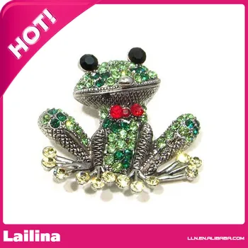 

Green Rhinestone Paved Bow Tie Frog Brooch Pin