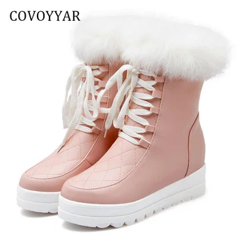 

COVOYYAR 2019 Sweet Fur Snow Boots Women Waterproof Ankle Martin Boots Side Zip Wedges Women Winter Shoes Big Sizes WBS798