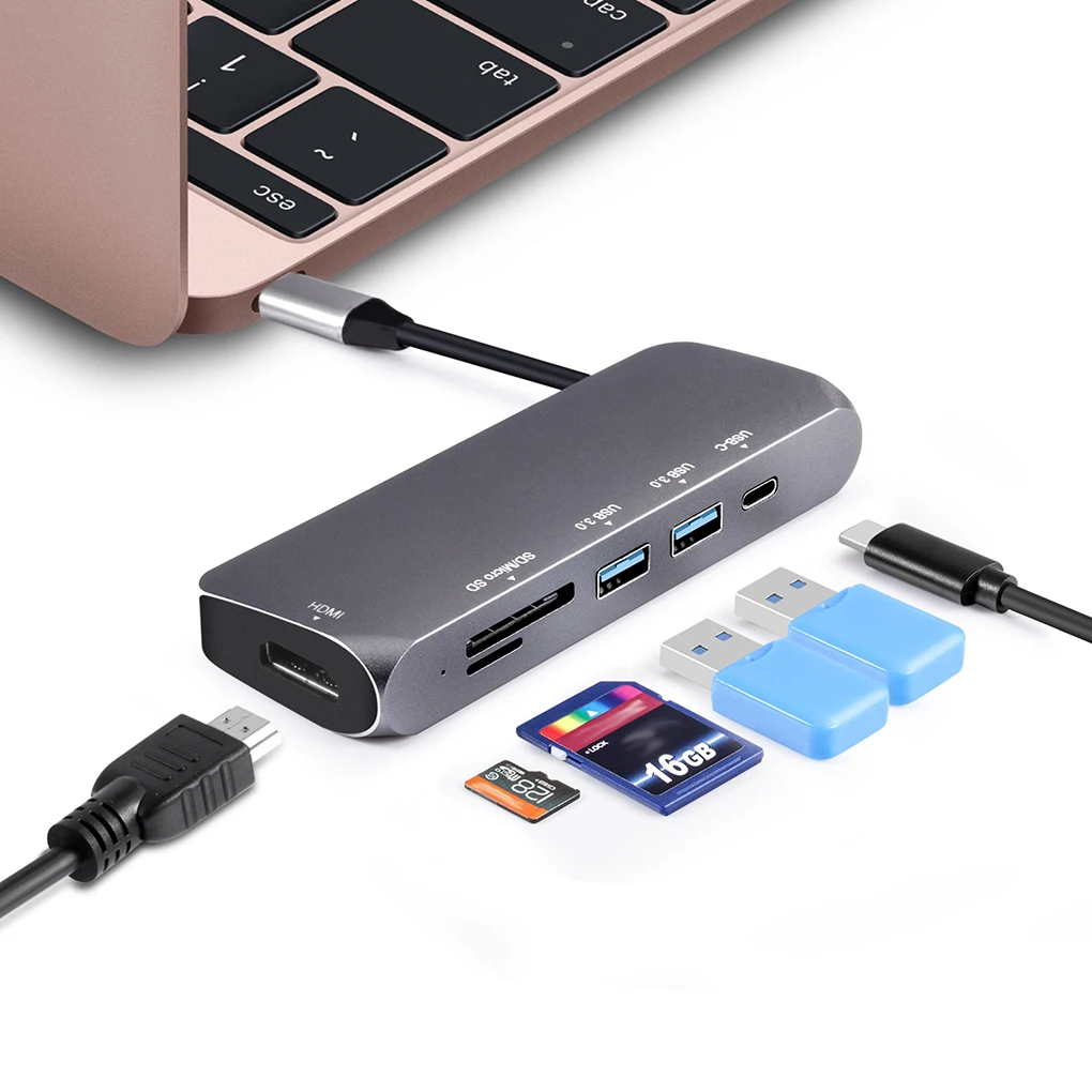 Новое поступление 5 в 1 Алюминиевый сплав USB C концентратор 4K HD SD/TF кардридер 2 порта кабель-Переходник USB type C концентратор адаптер