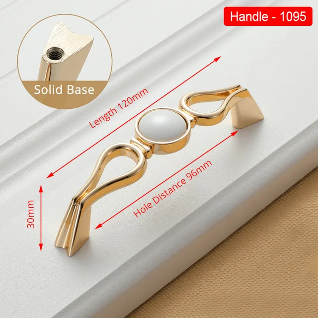 NAIERDI Gold White Creamic Gold Cabinet Handles Knobs Drawer Pulls Kitchen Door Handles Furniture Handle Cabinet Door Hardware 1095-96GW