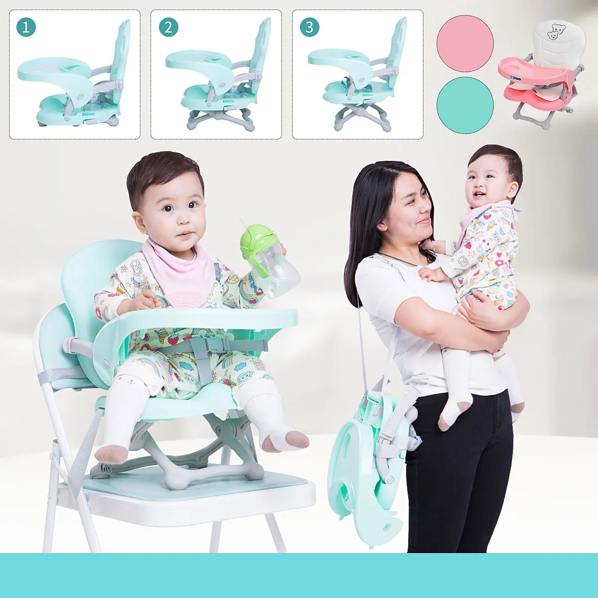 

Folding Baby dining chair Portable Safety Feeding chair table multi function lightweight kids eating chair Baby Highchairs stool