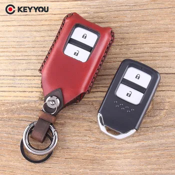 

KEYYOU Genuine Leather 2 Button Remote Car Key Case For Honda HRV CRV XR-V CRIDER Accord SPIRIOR Pilot CIVIC Key Shell Cover