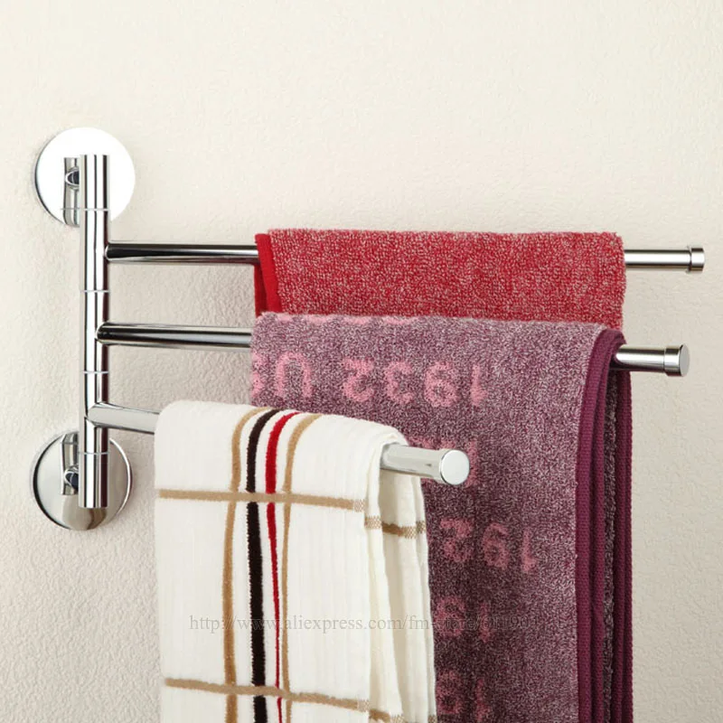 Bathroom Brass Chrome Polished Three Bars Swivel Holders Towel Bar Rail ...