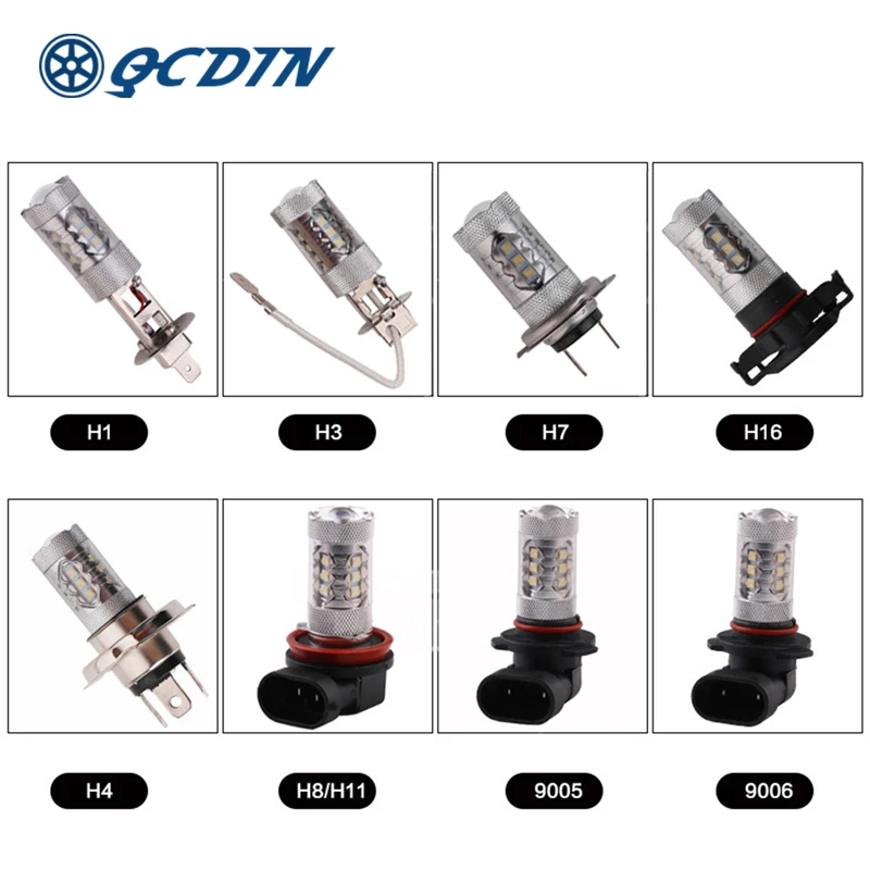 QCDIN 2 шт. 80 Вт автомобисветильник фара H1/H3/H4/H7/H16/H8/9005/9006 Автомобильная 6000K