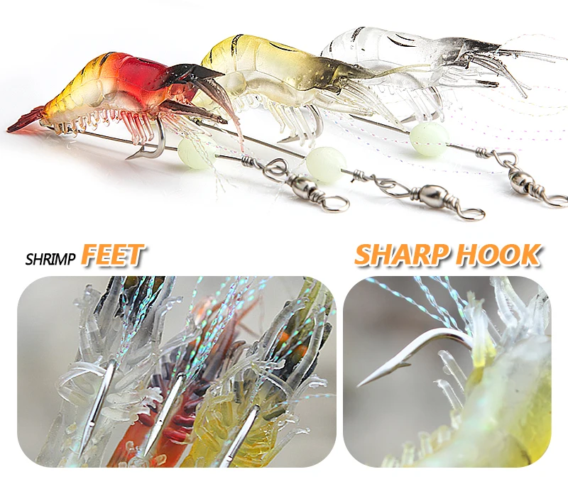 Shrimp Soft Lure 9cm6g Fishing Artificial Bait With Glow Hook Swivels Anzois Para Pesca Sabiki Rigs Fishing Lure (5)