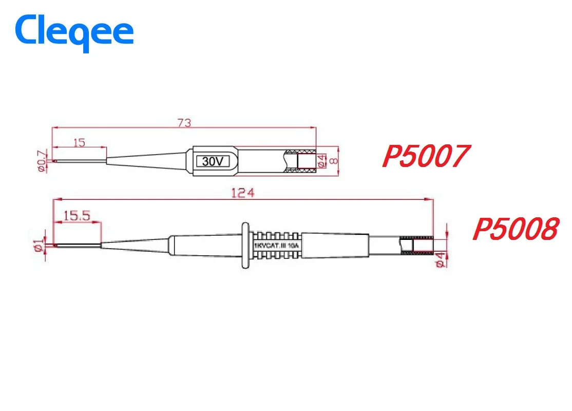 Cleqee P5007 P5008 2 шт изоляция игла для прокалывания неразрушительный мультиметр Пробники красный/черный