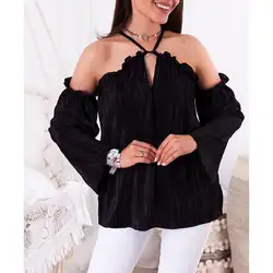 Для женщин блузки рубашки Элегантный Холтер горловиной и вырезами на плечах одежда с длинным рукавом 2018 осень уличная Chic Mujer Blusas рубашки