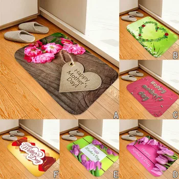 

ISHOWTIENDA Happy Mother's Day Pattern Colorful Square Area Rug FLeece Doormat Kitchen Bathroom 40X60CM