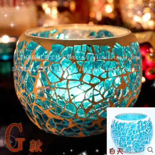 Европейский ретро стеклянный мозаичный подсвечник, подсвечник, романтичная Свеча для свадьбы, чашка ручной работы, украшение для дома - Цвет: G
