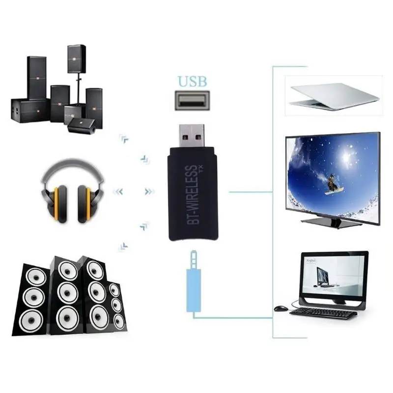 Беспроводной Bluetooth передатчик адаптер 3,5 мм AUX USB Bluetooth 4,2 аудио Музыка излучатель адаптер ключ ж/кабель для компьютера ТВ