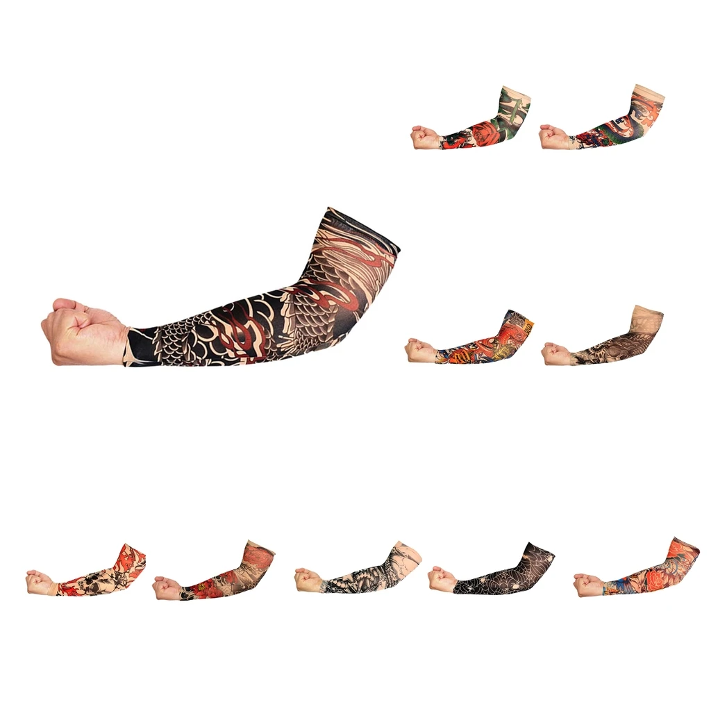 

1 Pair Temporary Print Tattoo Unisex Arm Sunscreen Sleeves Slip Cool Riding UV Care Breathable Elastic Sleeve on Chinese Dragon