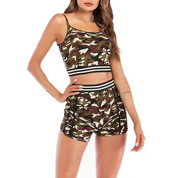 

Yfashion Women Fashion Sets Summer Camo Print Tank Tops Shorts Set Ladies Sports Fitness Suit