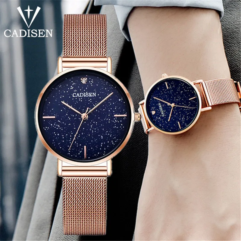

2018 Women Watch CADISEN Luxury Brand Creative Starry Sky Stainless Steel Design Wristwatch Ladies Quartz Watch Relogio Feminino