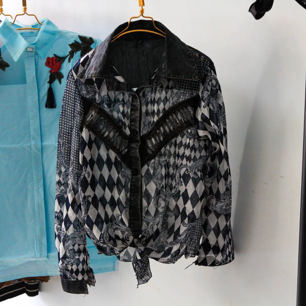 الأزهار طباعة تيشرت أزياء Noveltie السيدات قمم أنيق قميص نسائي Camisa الأنثوية Blusas موهير دي مودا 2019