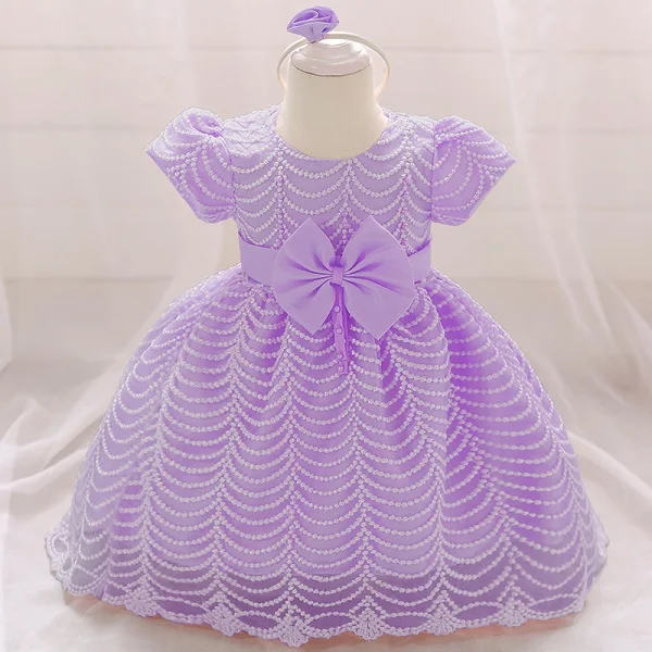 Вечерние платья для маленьких девочек с кружевами и бусинами; нарядное платье подружки невесты; сарафан; платье для девочек и повязка на голову; платье-пачка принцессы для девочек - Цвет: Purple