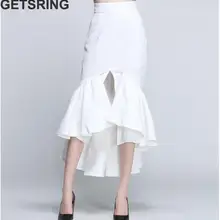 GETSRING Женская юбка женские юбки однотонные с оборкой, с высокой посадкой Сплит юбка-годе длинные черные белые женские s повседневная одежда SML