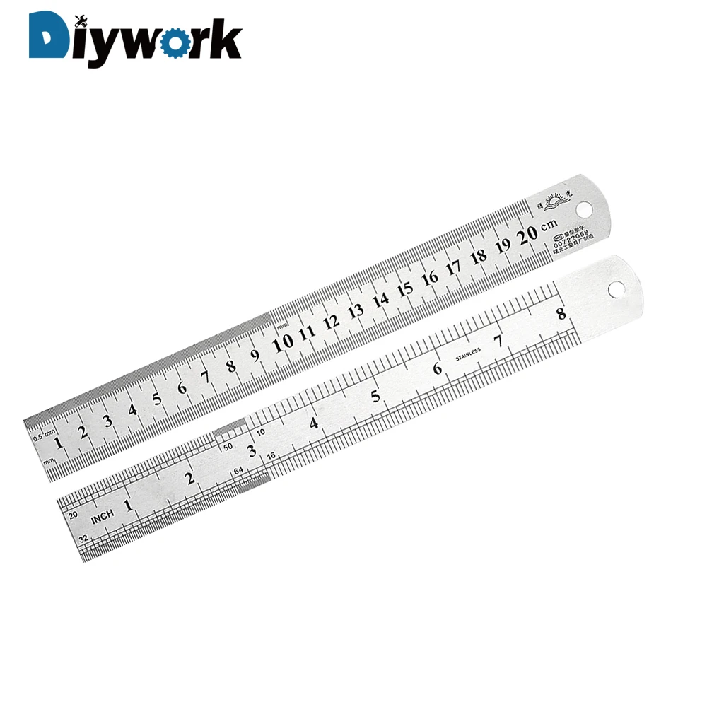

DIYWORK Double Sided Metric Inch Measuring Tools Metal Ruler Precision 15cm 20cm 30cm Stainless SteelGauging Tool Straight Ruler