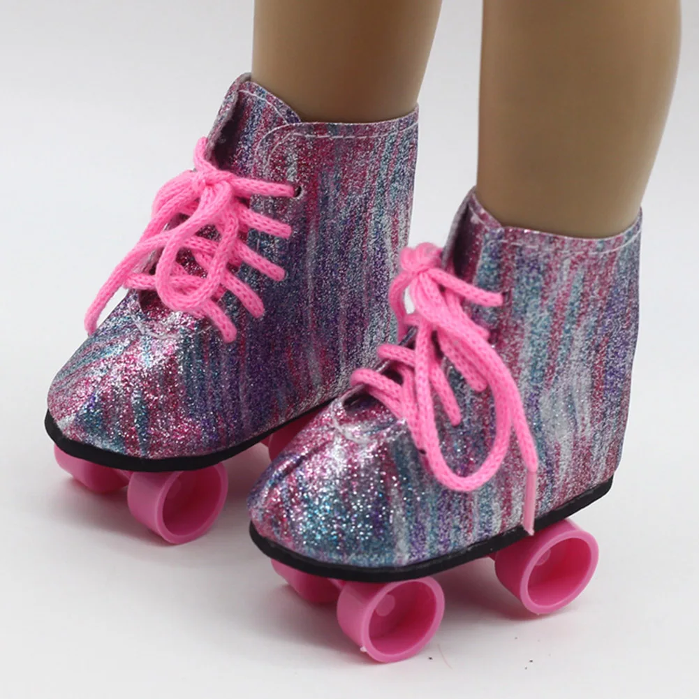 

Fashionable Ice Boots Birthday Mini Skateboard Cute Roller Skates Glitter Toys Accessory Entertainment For 18inch American Dolls