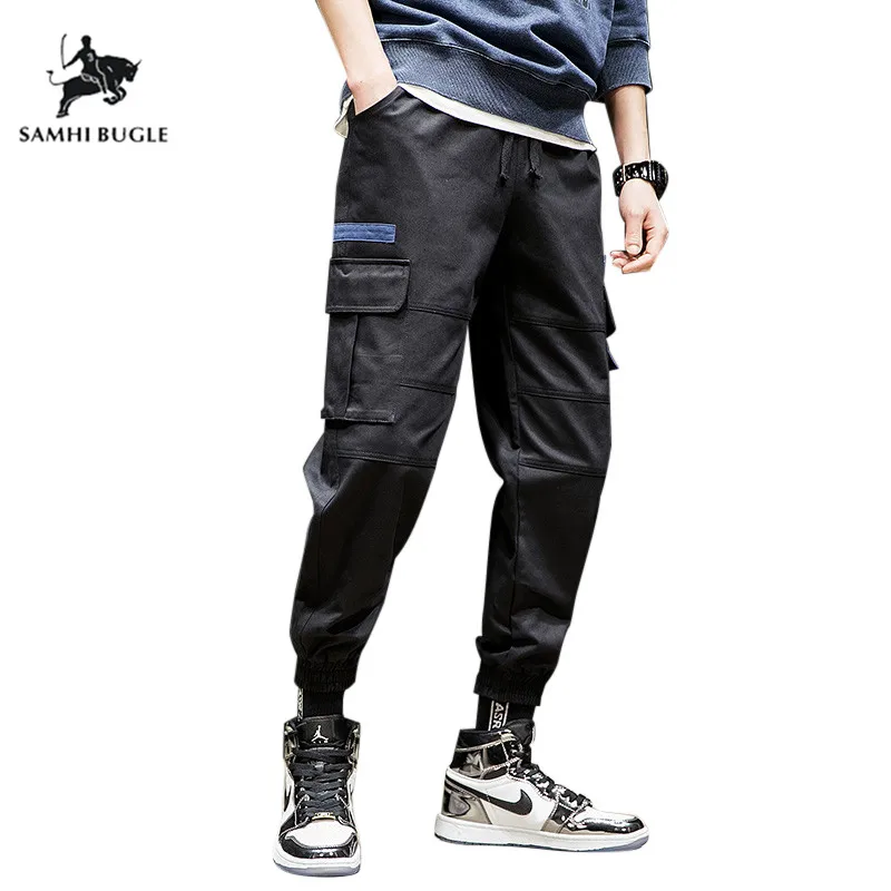 

2019 Mens Black Khaki Tactical Cargo Pants Men Joggers Boost Military Casual Cotton Pants Hip Hop Ribbon Male army Trousers