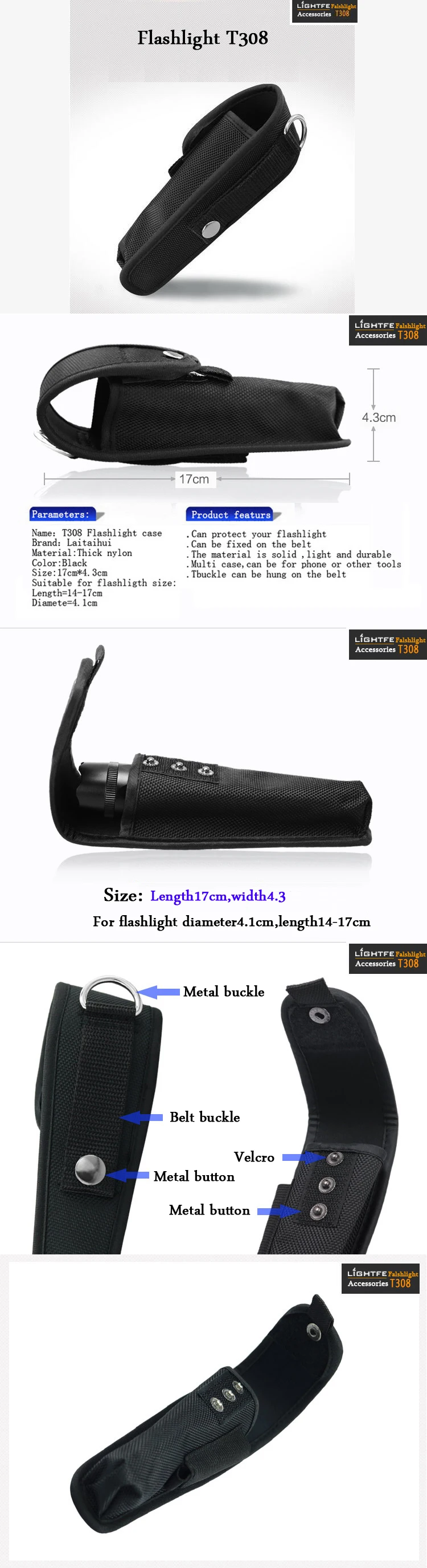 Bolsa para Lanterna Tamanho do Caso Cada Lanterna Nylon Holster Suporte Adesivo Cinto Caso Led Torch 11 Ferram. atividade ar livre