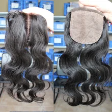 Silk Base Closure Brazilian Virgin Hair Body Wave Free Middle Three Part Way Silk Lace Closure 4×4″ Baby Hair Bleached Knots