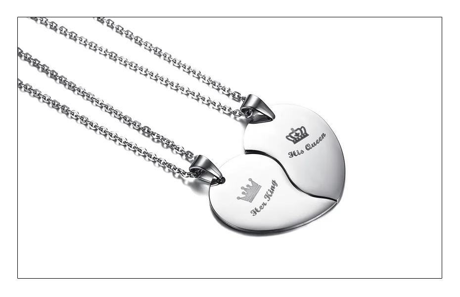 Meaeguet Fashion His Queen & Hers King Crown Heart Necklace Stainless Steel Couple Love Forever Wedding Pendants Jewelry (5)