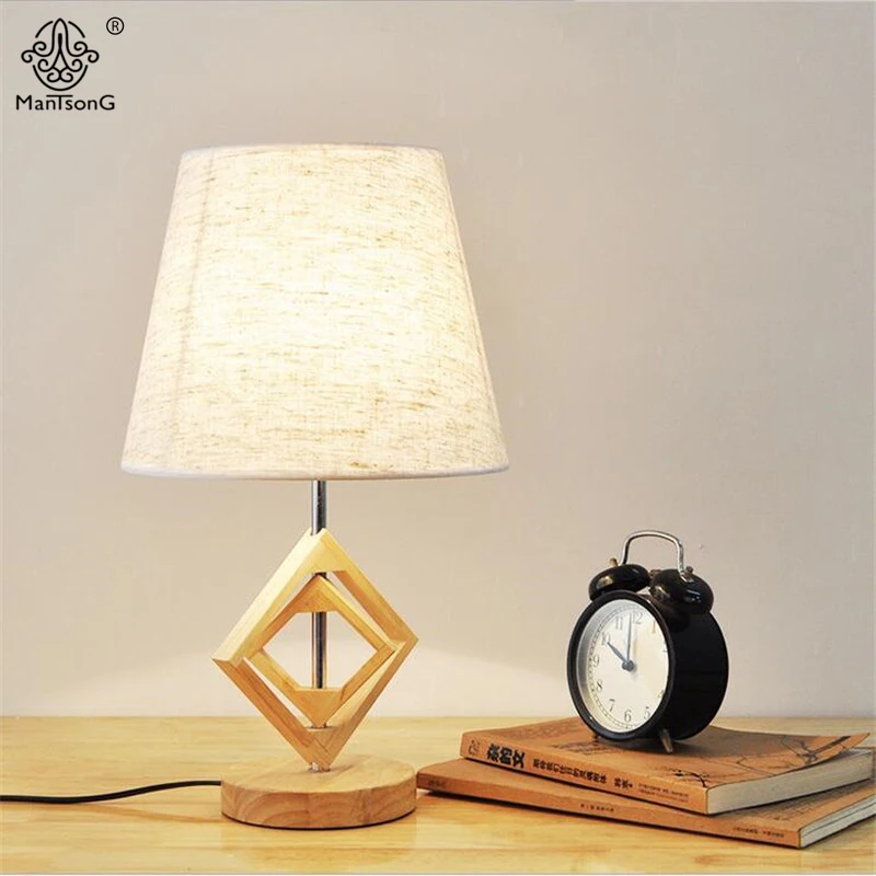 Table Lamp Modern E27 BULB NATURAL Key Switch Dimmer Switch Wooden Base