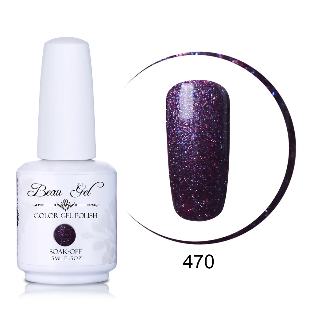 Beau Gel 15ML Nail Art Gel Varnish Semi Permanent Nail Polish Hybrid Gellak Soak Off Glitter UV Gel Nail Polish Enamel Lacquer - Цвет: GNS470