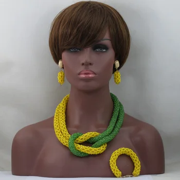 

Fashionable Chunky Yellow African Beads Jewelry Sets Green Nigerian Wedding Special Unique Bead Jewelry Set Free Shipping QW013