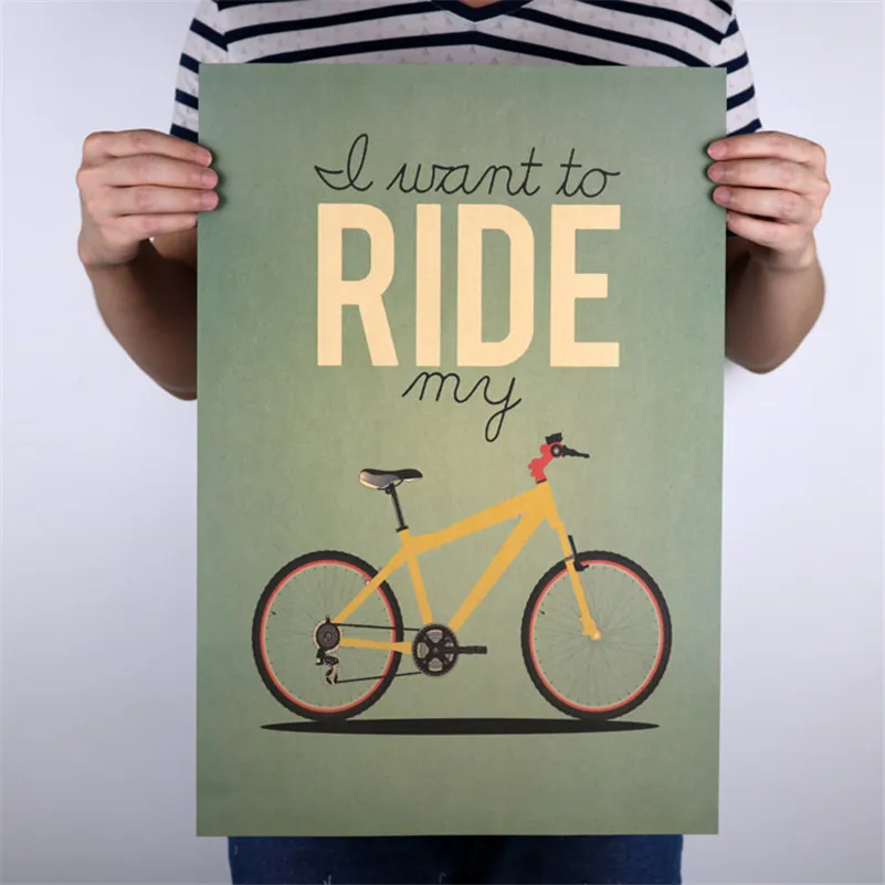 

Retro Old wall pictures Kraft Paper Poster "I want to ride my bicycle" Bar Cafe Living Room Wall ArtCrafts Sticker C-039 51x35cm