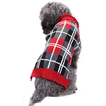 

New Autumn/winter Wool Pet Dog Sweaters Christmas Lattice Pattern Knitting Sweater for Medium and Big Dog Pet Clothes(red)
