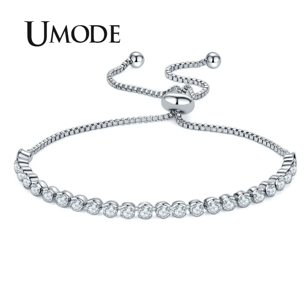 

UMODE 4mm/3mm Vintage Clear CZ Stone Thin Women Tennis Bracelet Female Trendy Adjustable Chain Jewelry Girls Accessories UB0129