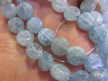 

High Quality 2strands 6 7 8 9mm Genuine Aquamarine Beryl Round coin Disc Transparent Jewelry Bead